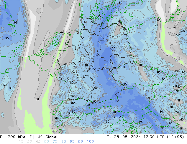 Humedad rel. 700hPa UK-Global mar 28.05.2024 12 UTC