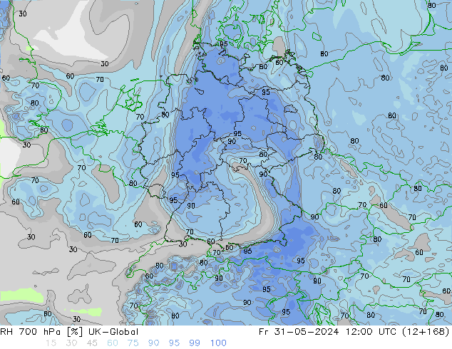 RH 700 гПа UK-Global пт 31.05.2024 12 UTC