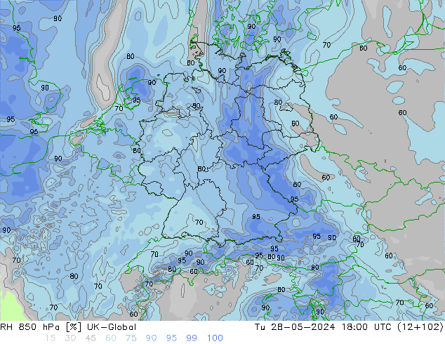 RH 850 hPa UK-Global Tu 28.05.2024 18 UTC