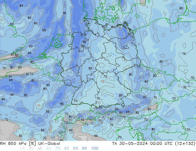 RV 850 hPa UK-Global do 30.05.2024 00 UTC