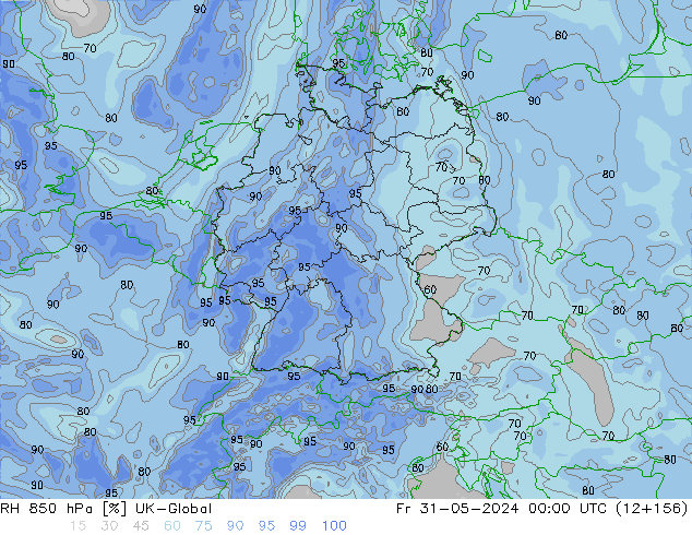 RH 850 гПа UK-Global пт 31.05.2024 00 UTC