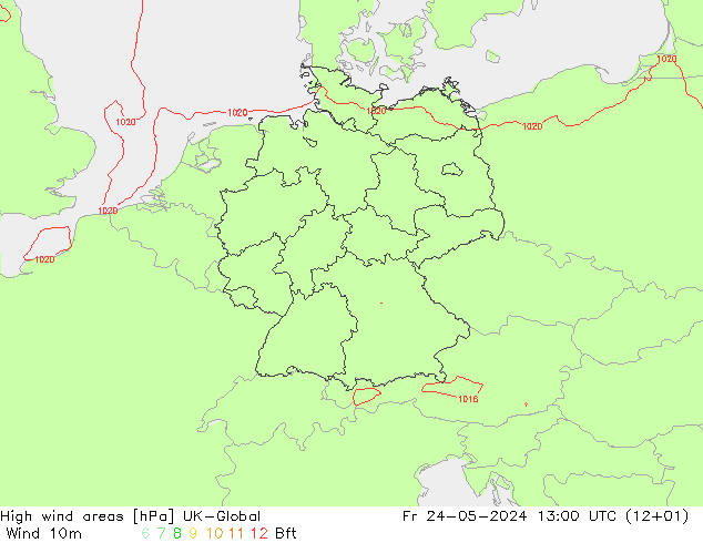 High wind areas UK-Global Fr 24.05.2024 13 UTC