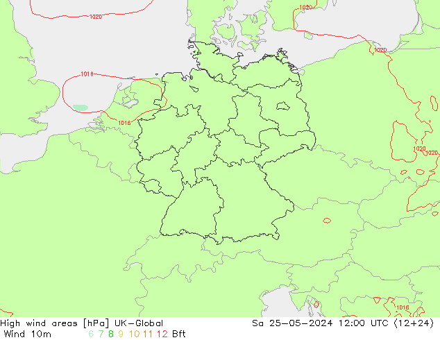 High wind areas UK-Global 星期六 25.05.2024 12 UTC