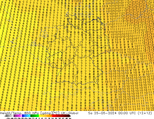 Height/Temp. 850 hPa UK-Global Sa 25.05.2024 00 UTC