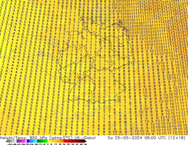 Height/Temp. 850 hPa UK-Global sab 25.05.2024 06 UTC