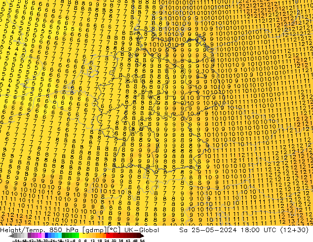 Height/Temp. 850 hPa UK-Global Sa 25.05.2024 18 UTC