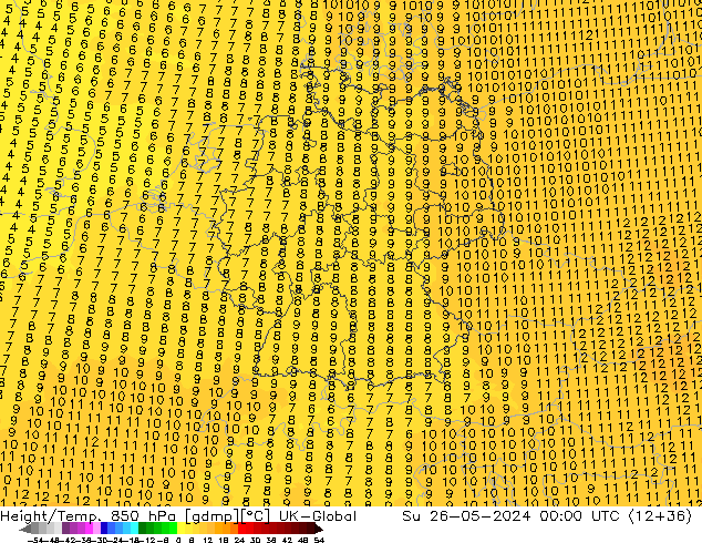 Height/Temp. 850 hPa UK-Global dom 26.05.2024 00 UTC