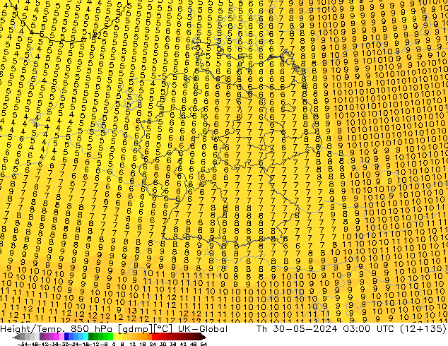 Height/Temp. 850 hPa UK-Global  30.05.2024 03 UTC