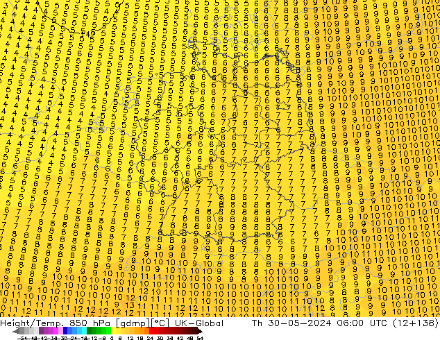 Height/Temp. 850 hPa UK-Global gio 30.05.2024 06 UTC