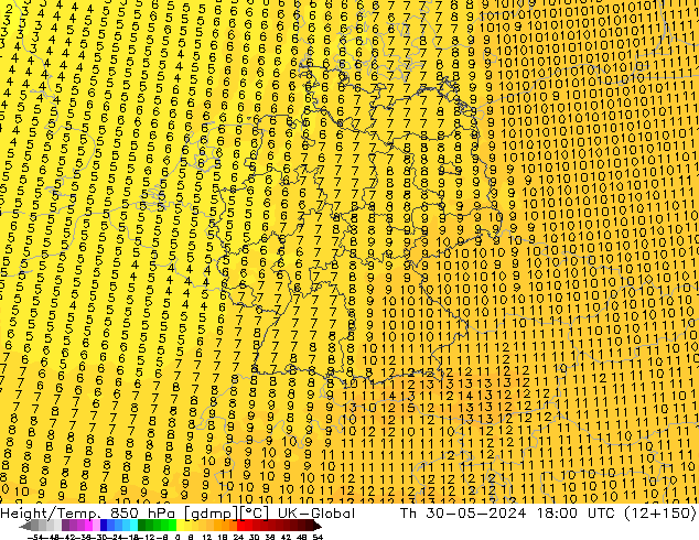 Hoogte/Temp. 850 hPa UK-Global do 30.05.2024 18 UTC