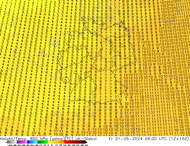 Height/Temp. 850 гПа UK-Global пт 31.05.2024 06 UTC