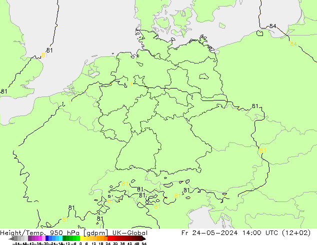 Geop./Temp. 950 hPa UK-Global vie 24.05.2024 14 UTC