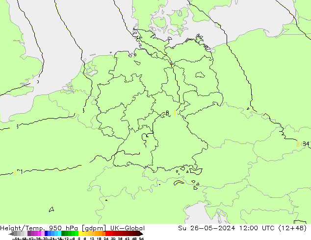 Height/Temp. 950 hPa UK-Global Su 26.05.2024 12 UTC