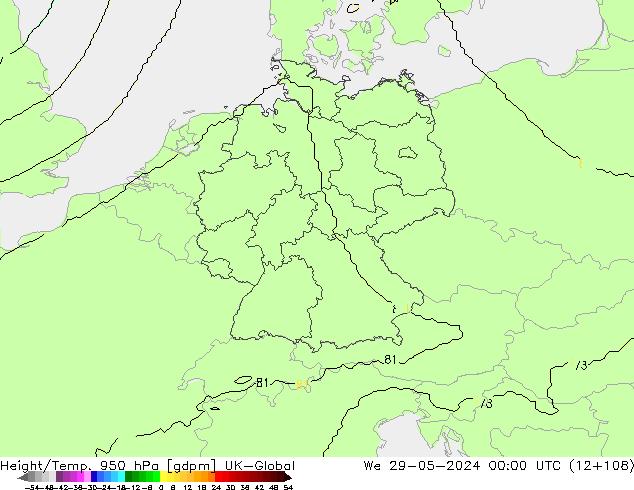 Height/Temp. 950 гПа UK-Global ср 29.05.2024 00 UTC