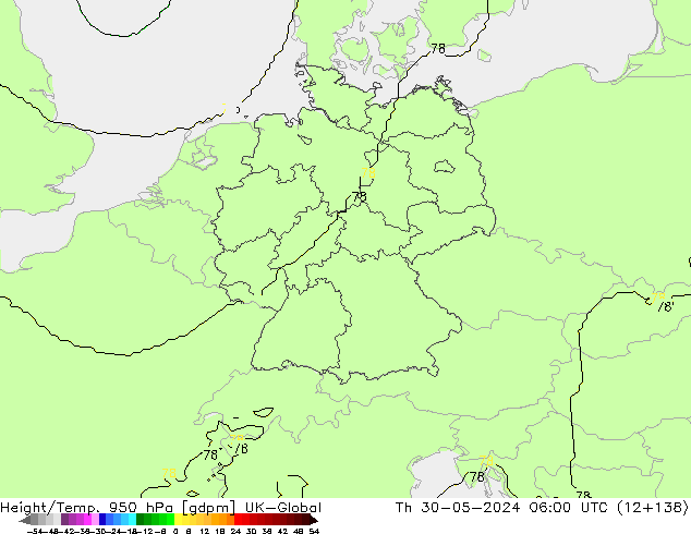 Geop./Temp. 950 hPa UK-Global jue 30.05.2024 06 UTC