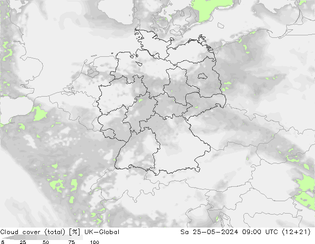 Cloud cover (total) UK-Global Sa 25.05.2024 09 UTC