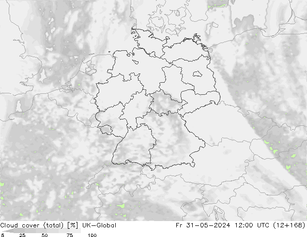 Cloud cover (total) UK-Global Pá 31.05.2024 12 UTC