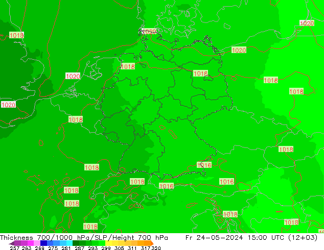 Thck 700-1000 hPa UK-Global 星期五 24.05.2024 15 UTC