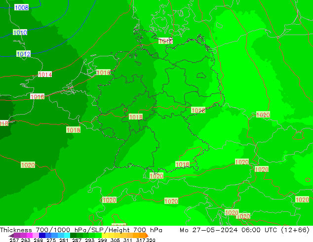 Thck 700-1000 hPa UK-Global Mo 27.05.2024 06 UTC