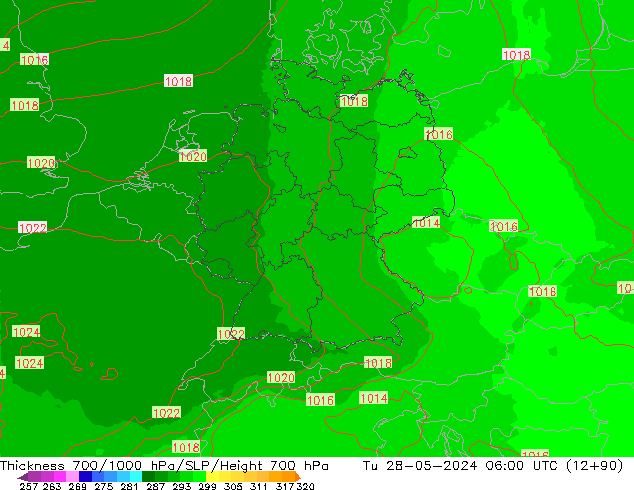 Thck 700-1000 hPa UK-Global Tu 28.05.2024 06 UTC