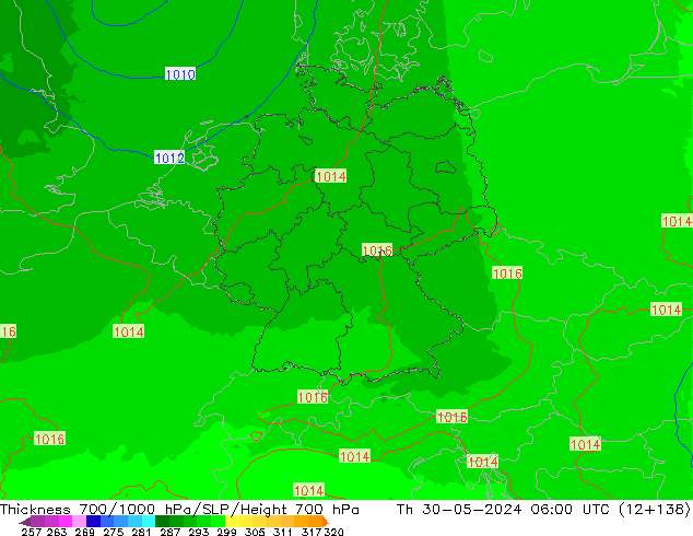 Thck 700-1000 hPa UK-Global Qui 30.05.2024 06 UTC