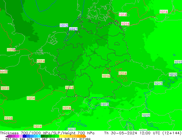 Thck 700-1000 hPa UK-Global 星期四 30.05.2024 12 UTC