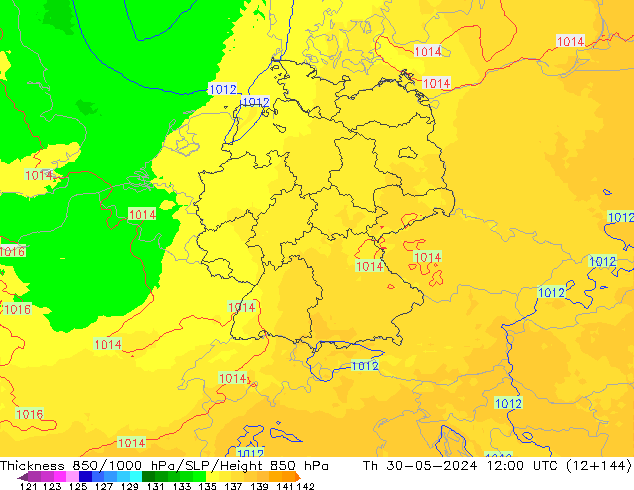 Schichtdicke 850-1000 hPa UK-Global Do 30.05.2024 12 UTC