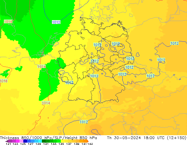 Thck 850-1000 hPa UK-Global Th 30.05.2024 18 UTC
