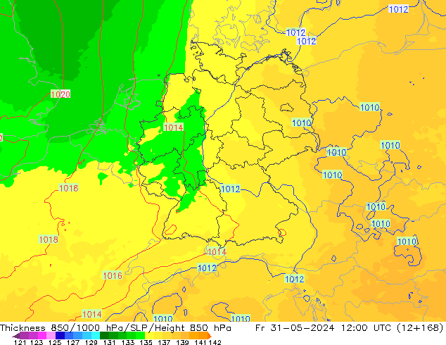 Thck 850-1000 hPa UK-Global Fr 31.05.2024 12 UTC