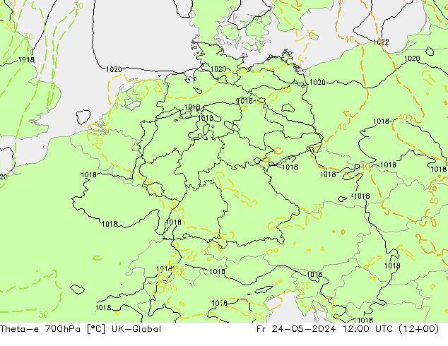 Theta-e 700гПа UK-Global пт 24.05.2024 12 UTC