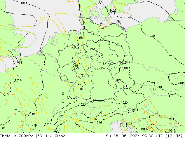 Theta-e 700hPa UK-Global Su 26.05.2024 00 UTC