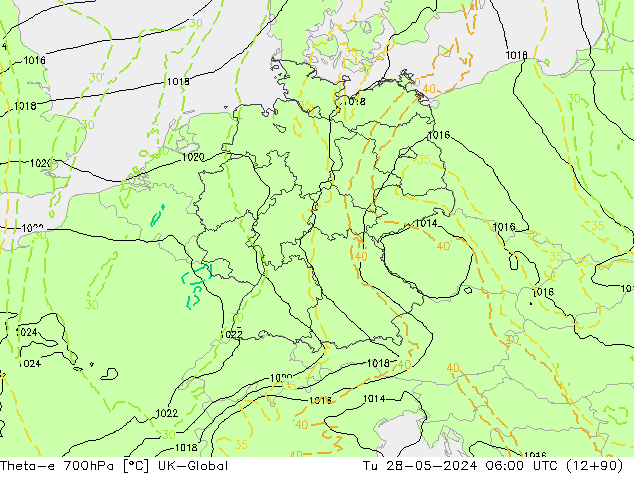 Theta-e 700hPa UK-Global Ter 28.05.2024 06 UTC