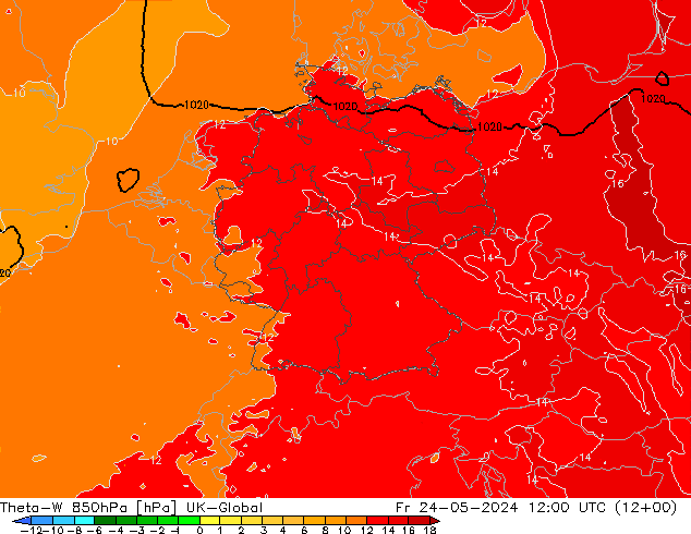 Theta-W 850hPa UK-Global 星期五 24.05.2024 12 UTC