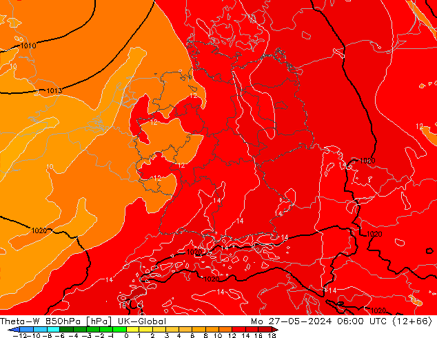 Theta-W 850hPa UK-Global lun 27.05.2024 06 UTC