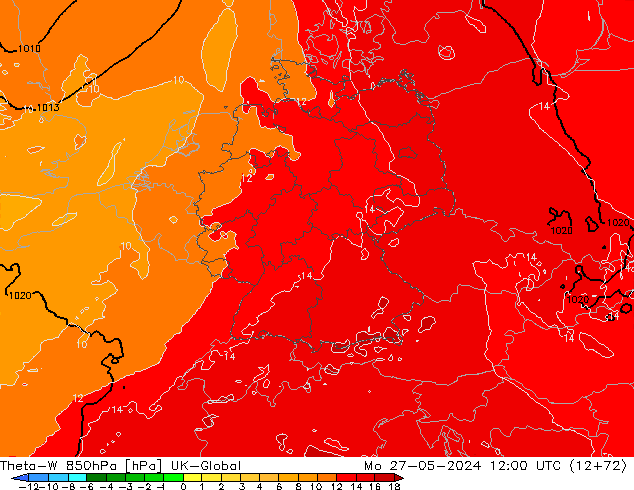 Theta-W 850hPa UK-Global lun 27.05.2024 12 UTC