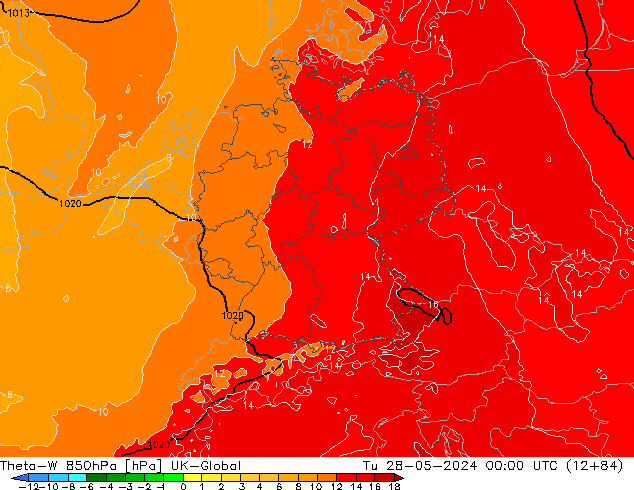 Theta-W 850hPa UK-Global Tu 28.05.2024 00 UTC