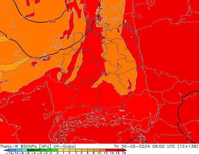 Theta-W 850hPa UK-Global Th 30.05.2024 06 UTC