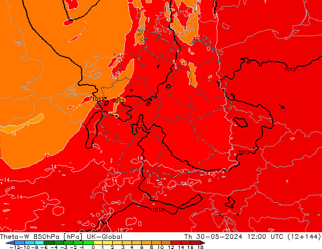 Theta-W 850hPa UK-Global jue 30.05.2024 12 UTC