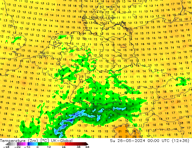 température (2m) UK-Global dim 26.05.2024 00 UTC