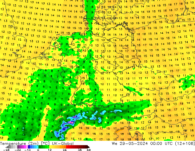 Temperature (2m) UK-Global We 29.05.2024 00 UTC