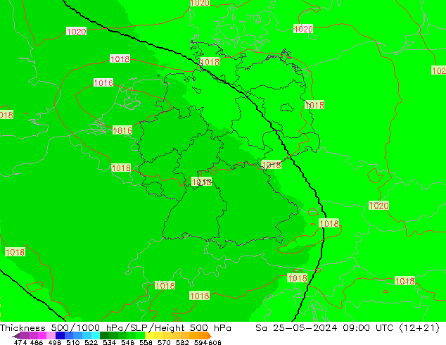 Thck 500-1000hPa UK-Global sam 25.05.2024 09 UTC