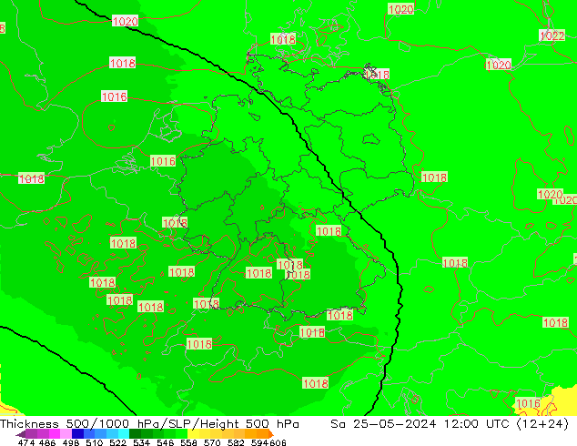 Thck 500-1000hPa UK-Global 星期六 25.05.2024 12 UTC