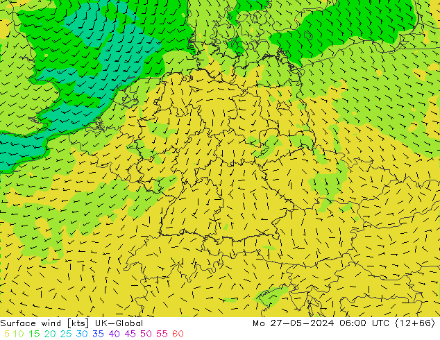 Surface wind UK-Global Mo 27.05.2024 06 UTC