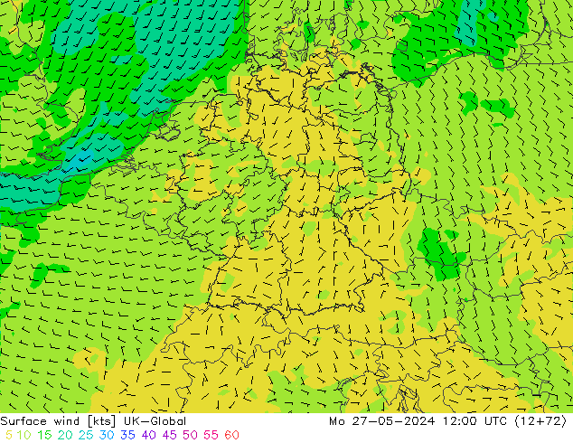 Vent 10 m UK-Global lun 27.05.2024 12 UTC