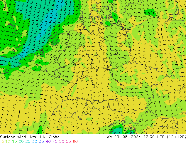 Surface wind UK-Global We 29.05.2024 12 UTC