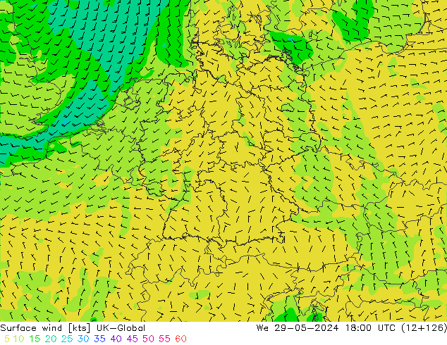 Surface wind UK-Global We 29.05.2024 18 UTC