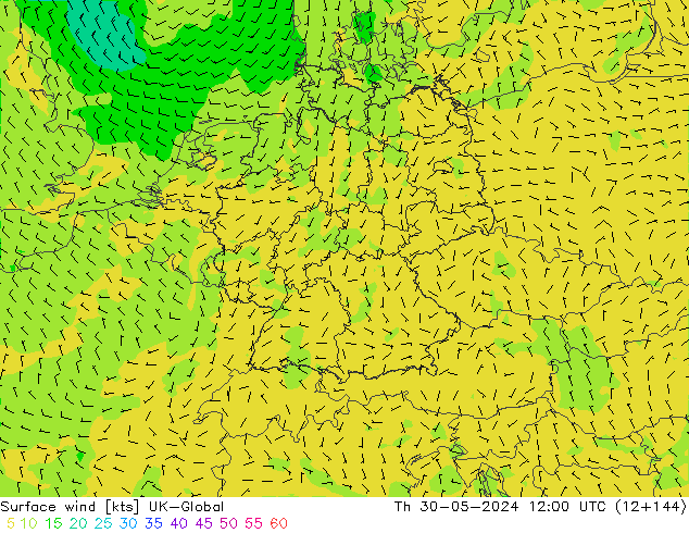 Surface wind UK-Global Th 30.05.2024 12 UTC