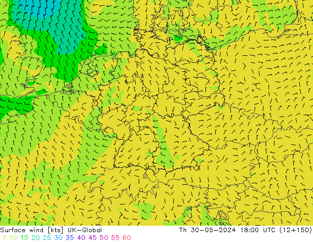 Vent 10 m UK-Global jeu 30.05.2024 18 UTC