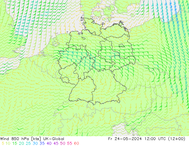 Vento 850 hPa UK-Global Sex 24.05.2024 12 UTC