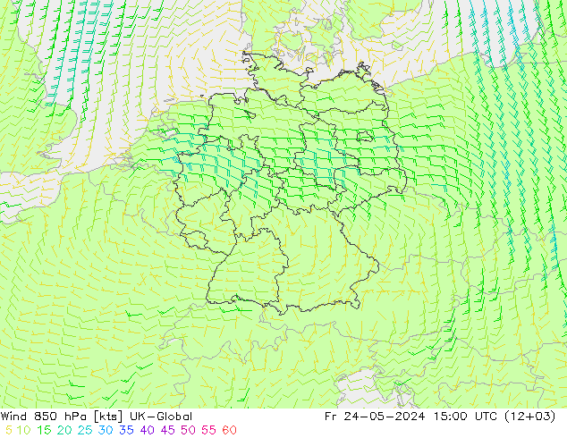 风 850 hPa UK-Global 星期五 24.05.2024 15 UTC
